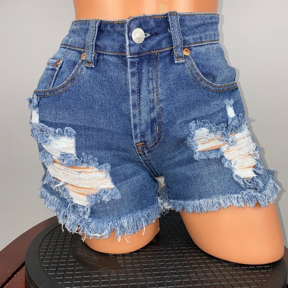 Almost Famous Juniors 3 Distressed Denim Fringe Hem Shorts Boho Festival Summer
